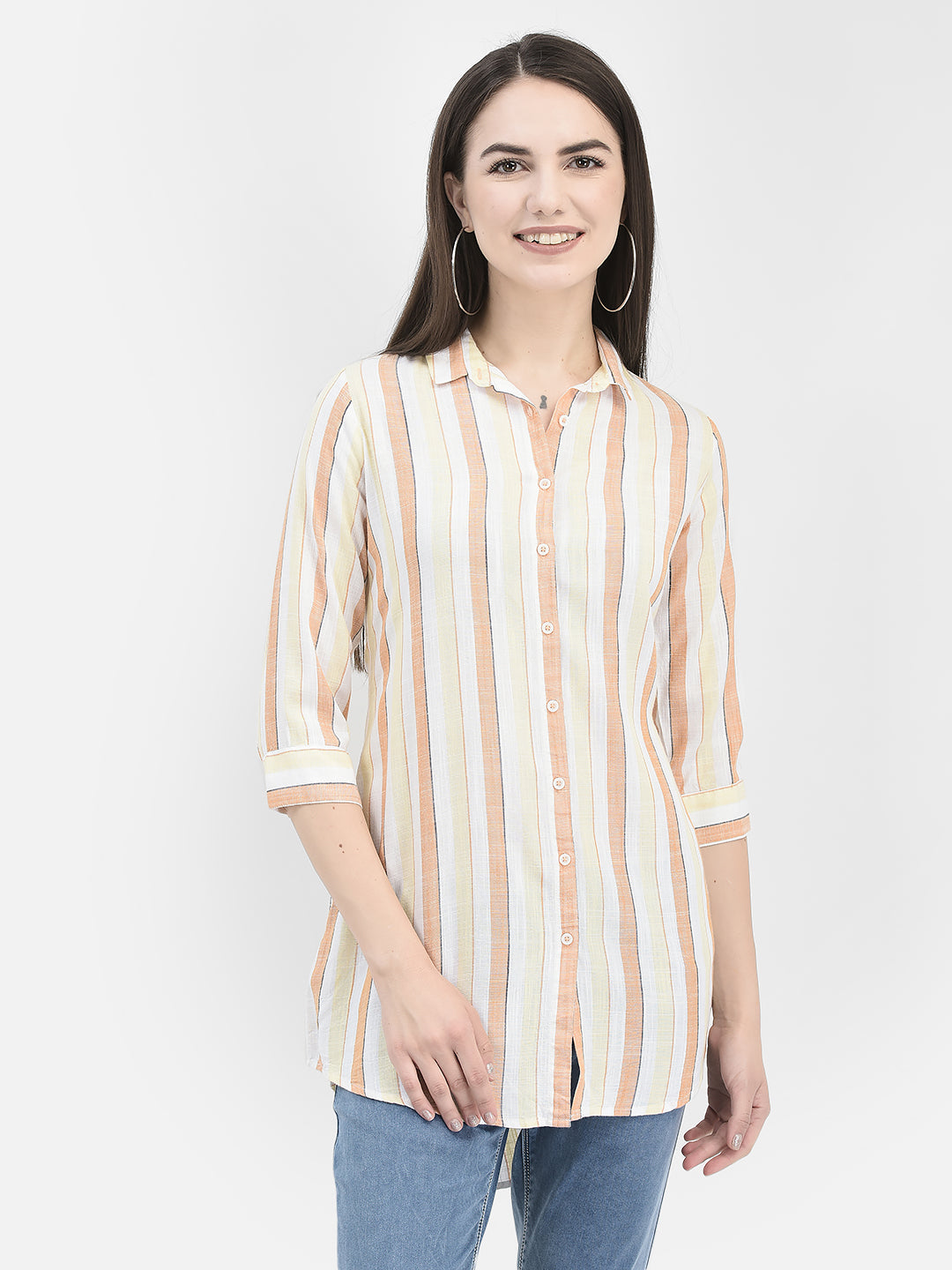 Vertical Striped Orange Longline Shirt 