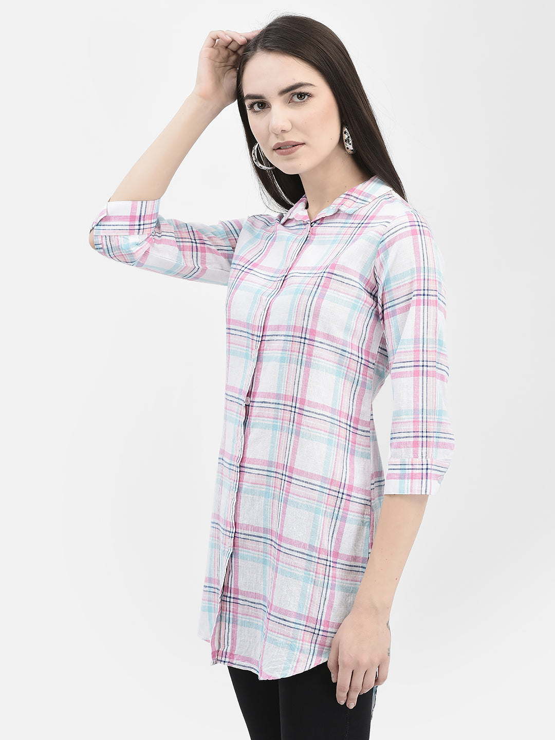 Windowpane Checked Multi Longline Shirt