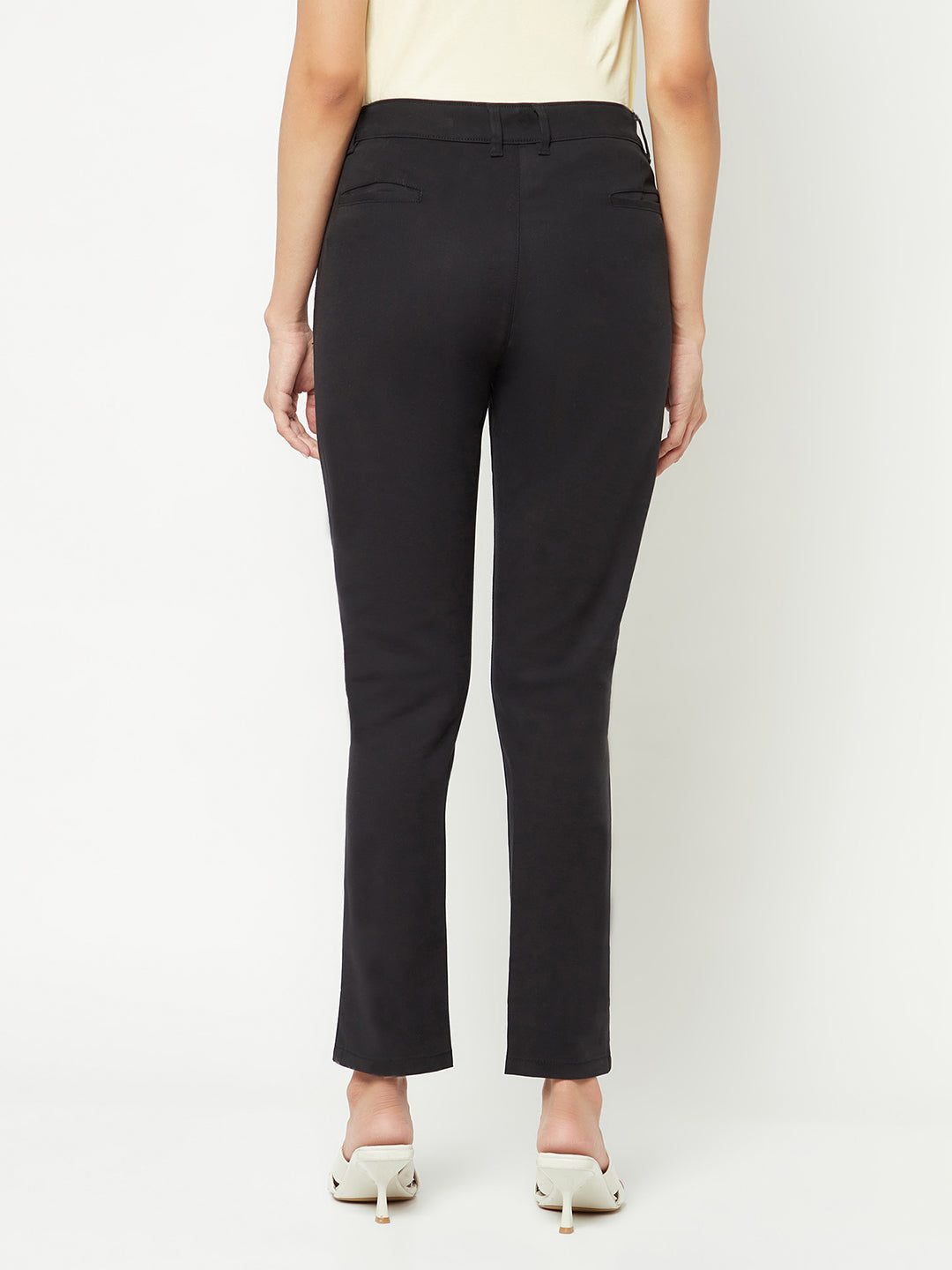  Black Slim Cotton Trousers