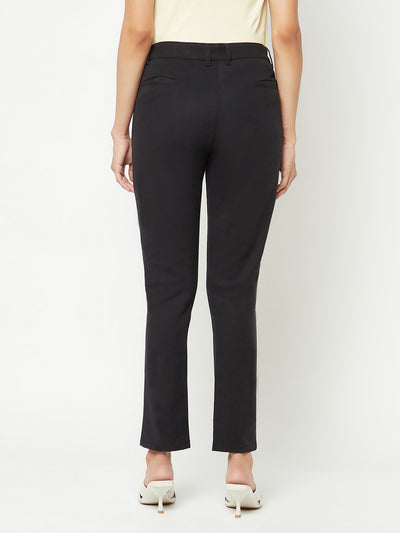  Black Slim Cotton Trousers