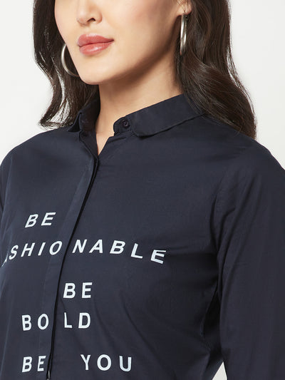 Navy Blue Typography Shirt