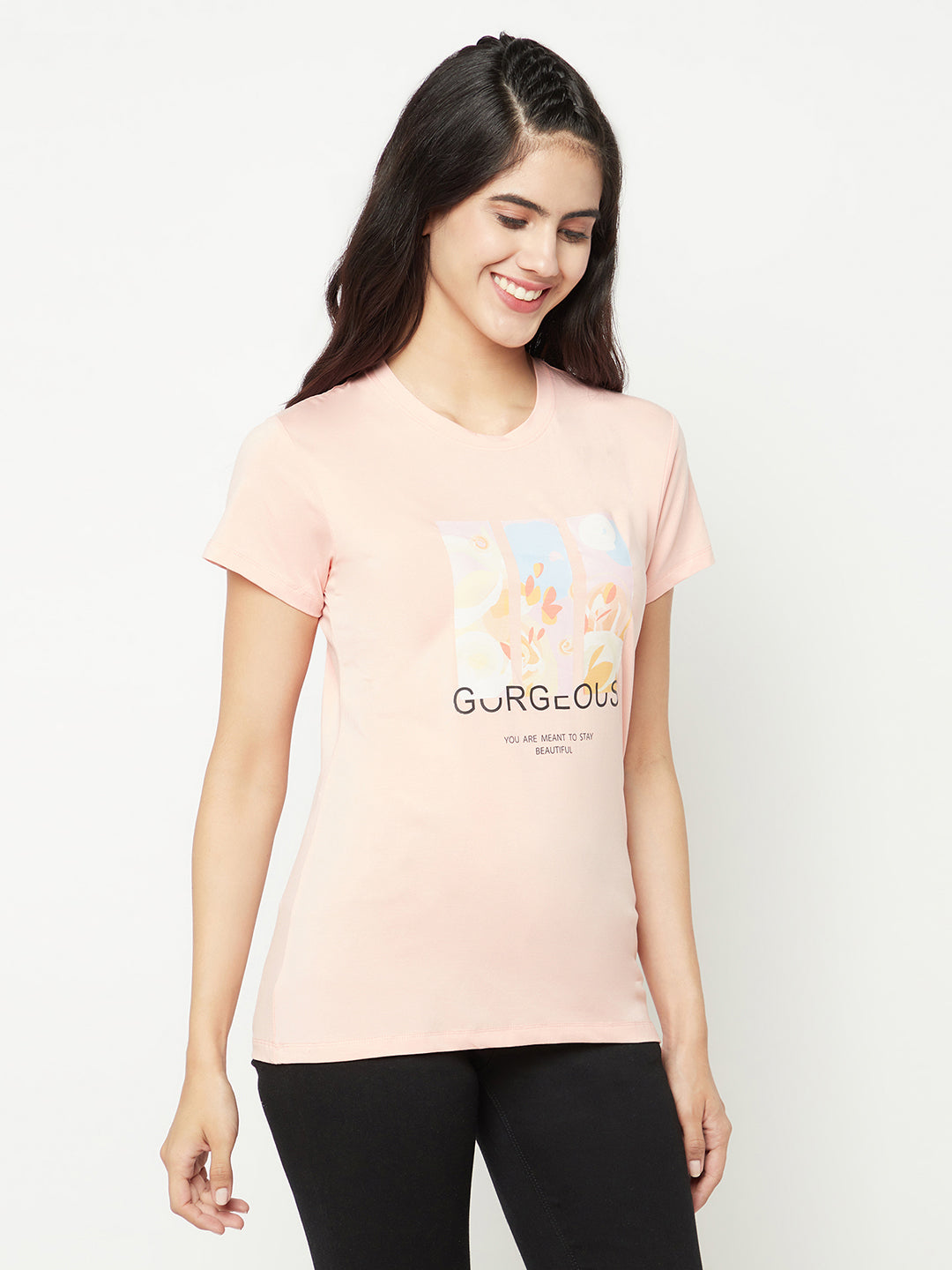  Peach Graphic Printed T-shirt