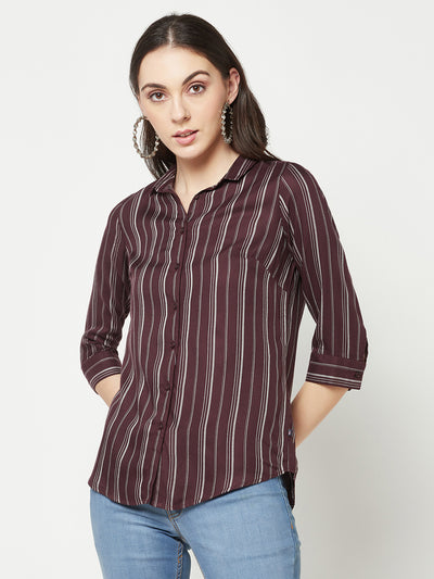 Brown Vertical Striped Shirt