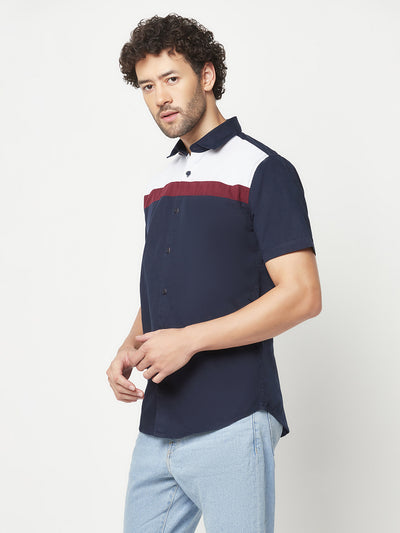 Navy Blue Colourblocked Shirt