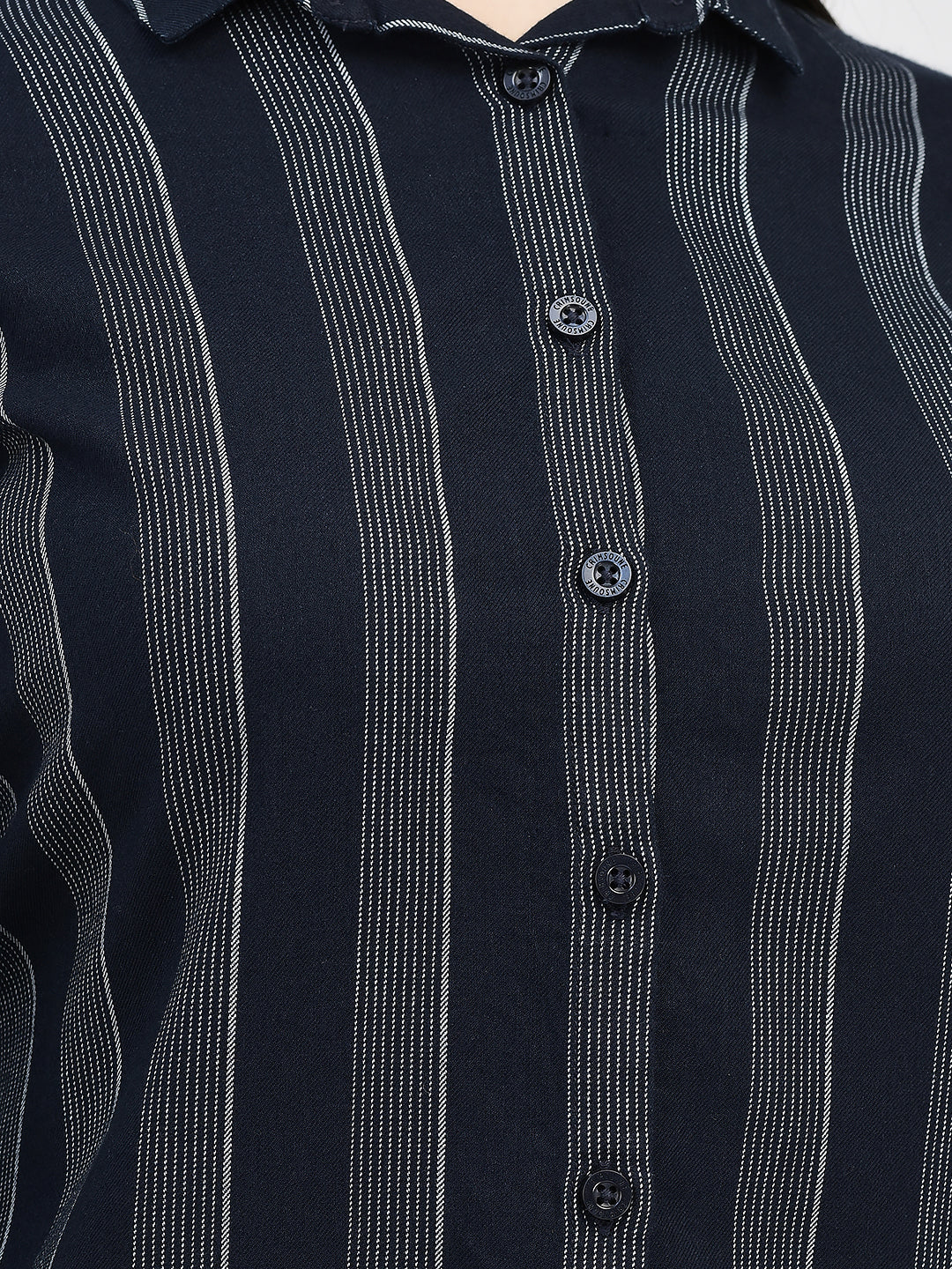 Vertical Striped Navy Blue Longline Shirt