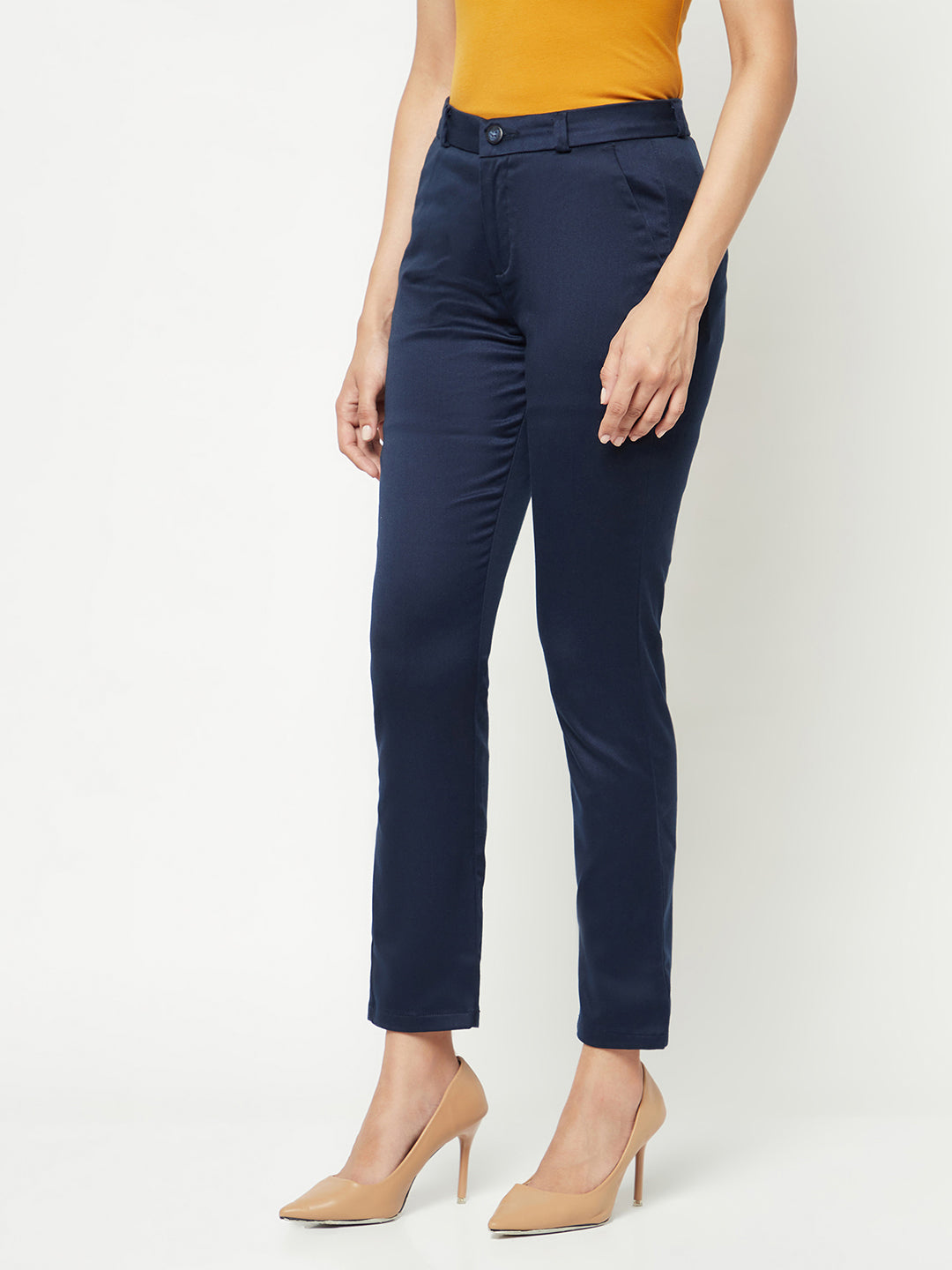  Navy Blue Slim Cotton Trousers