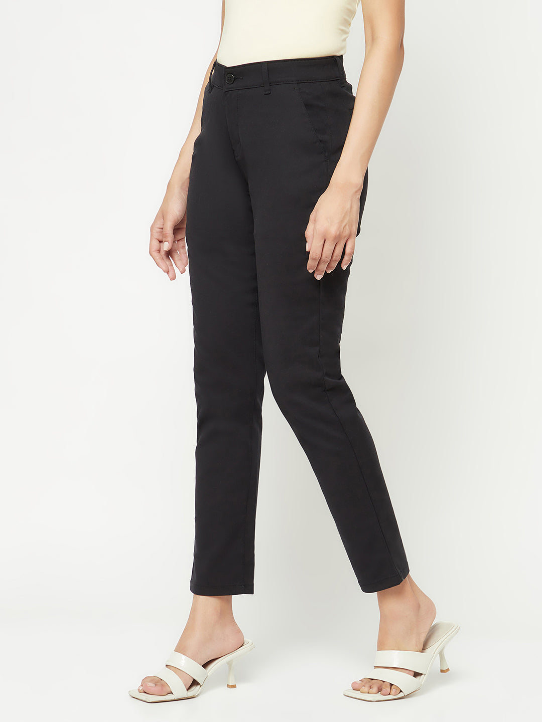  Black Slim Cotton Trousers