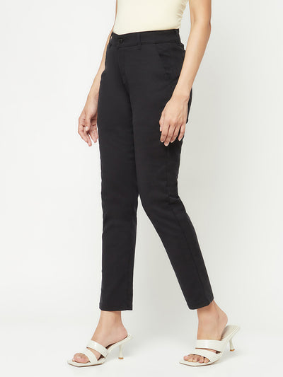  Black Slim Cotton Trousers