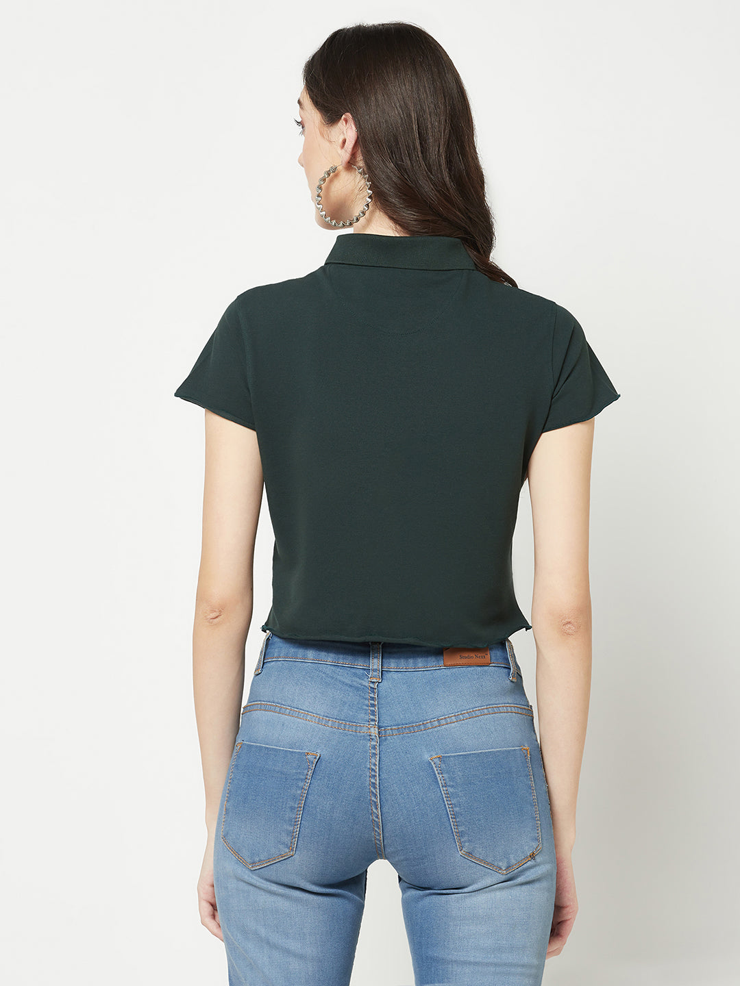 Green Cropped Cotton Polo T-shirt