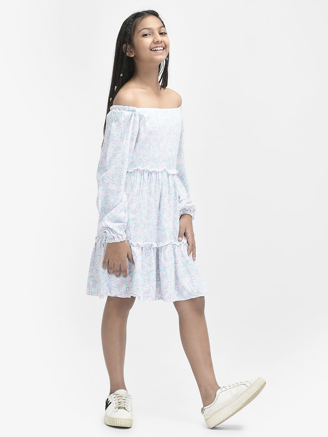 Pink Printed Knee Length Dress