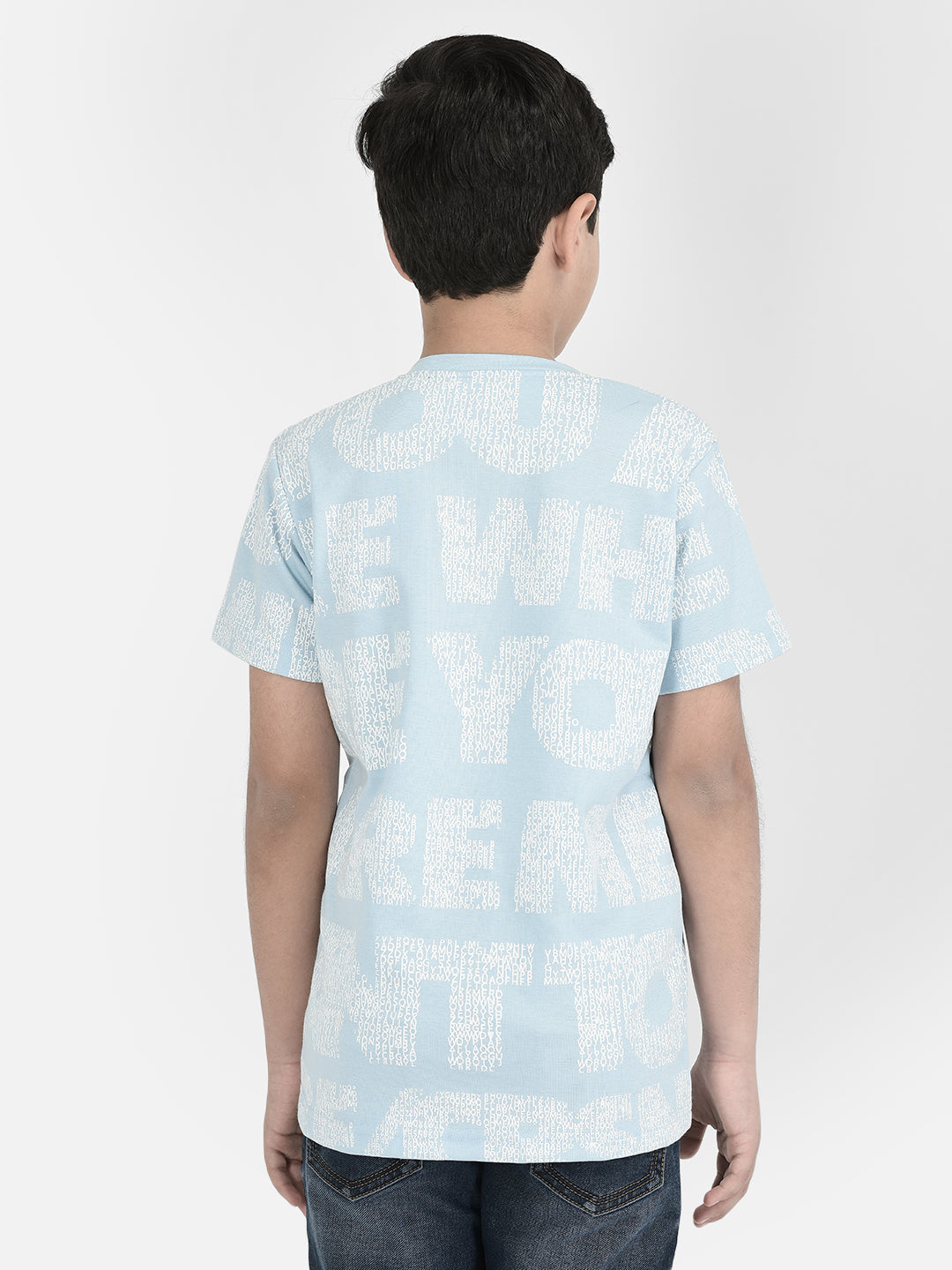  Blue Printed Cotton T-shirt