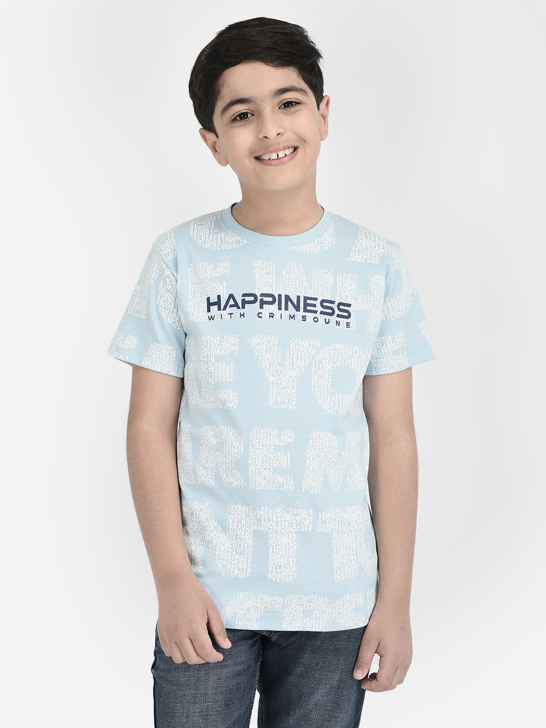  Blue Printed Cotton T-shirt