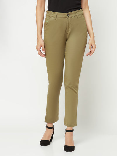 Olive Slim Cotton Trousers