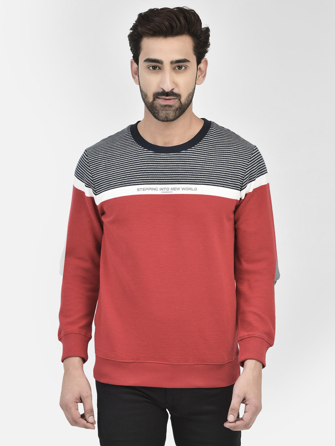 Red Colourblocked Sweatshirt.