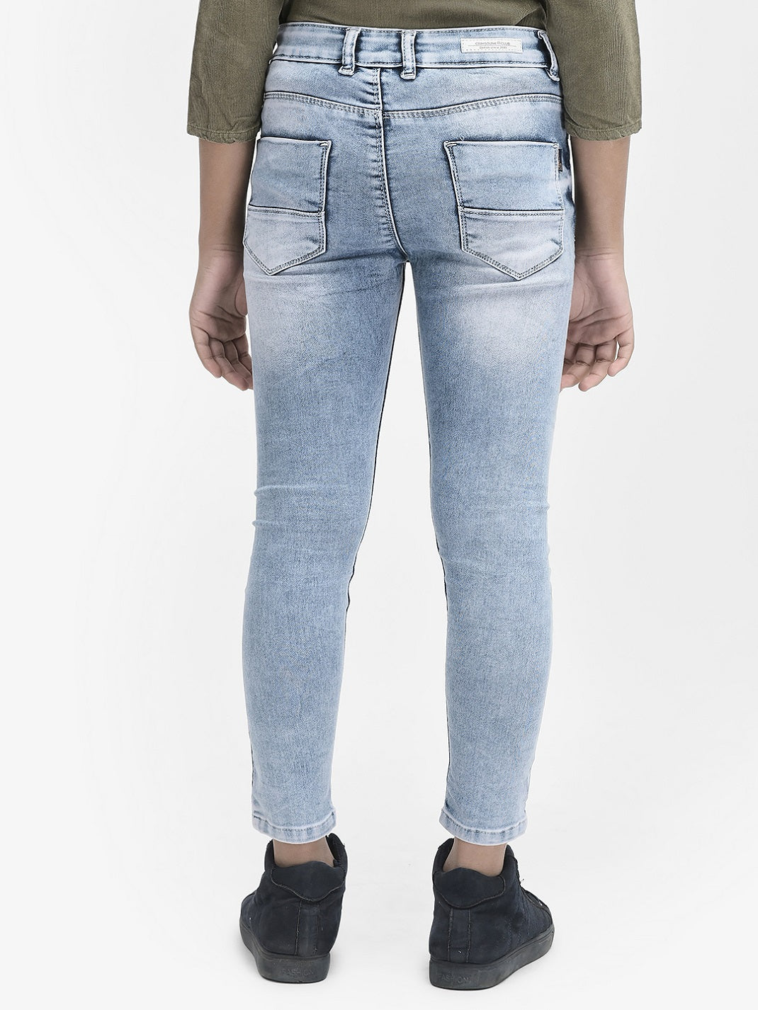  Light Blue Heavy Washed Embellished Jeans