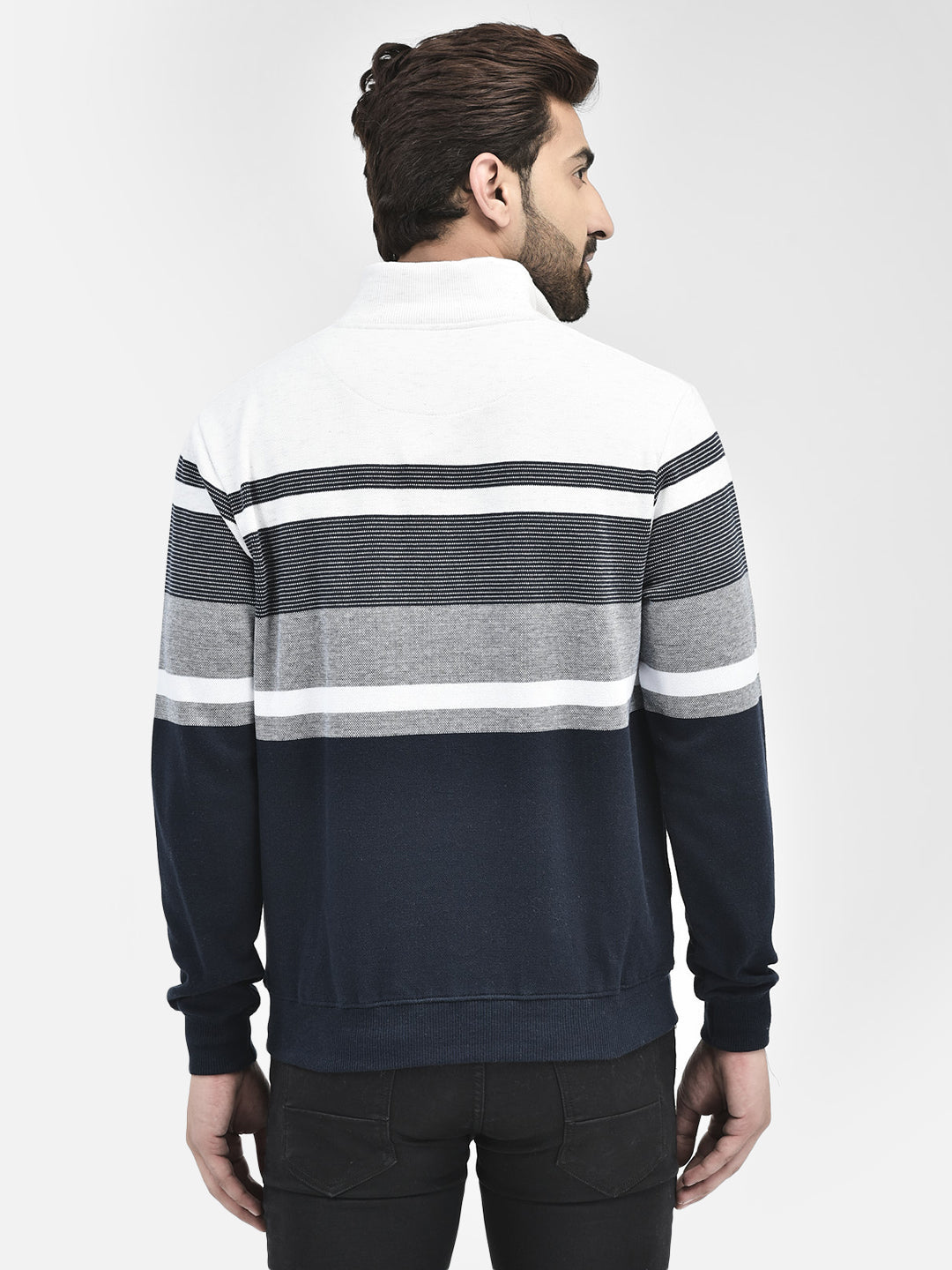 Navy Blue Stripes Sweatshirt.