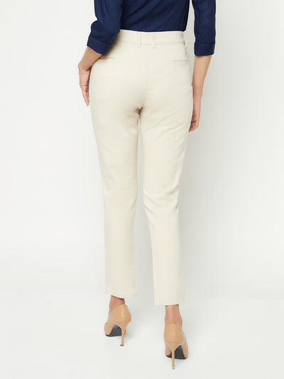  Cream Slim Cotton Trousers