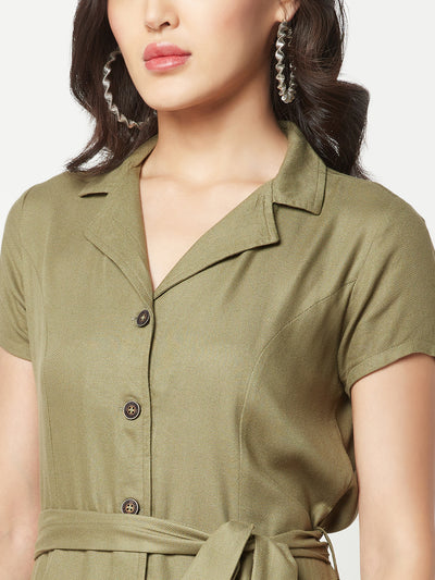  Olive Tie Belt Shirt Dress