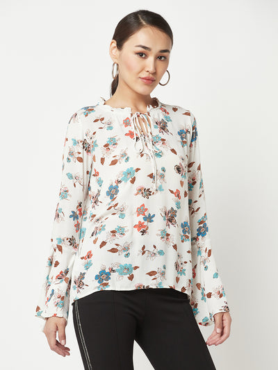  White Floral Top with Knot detail