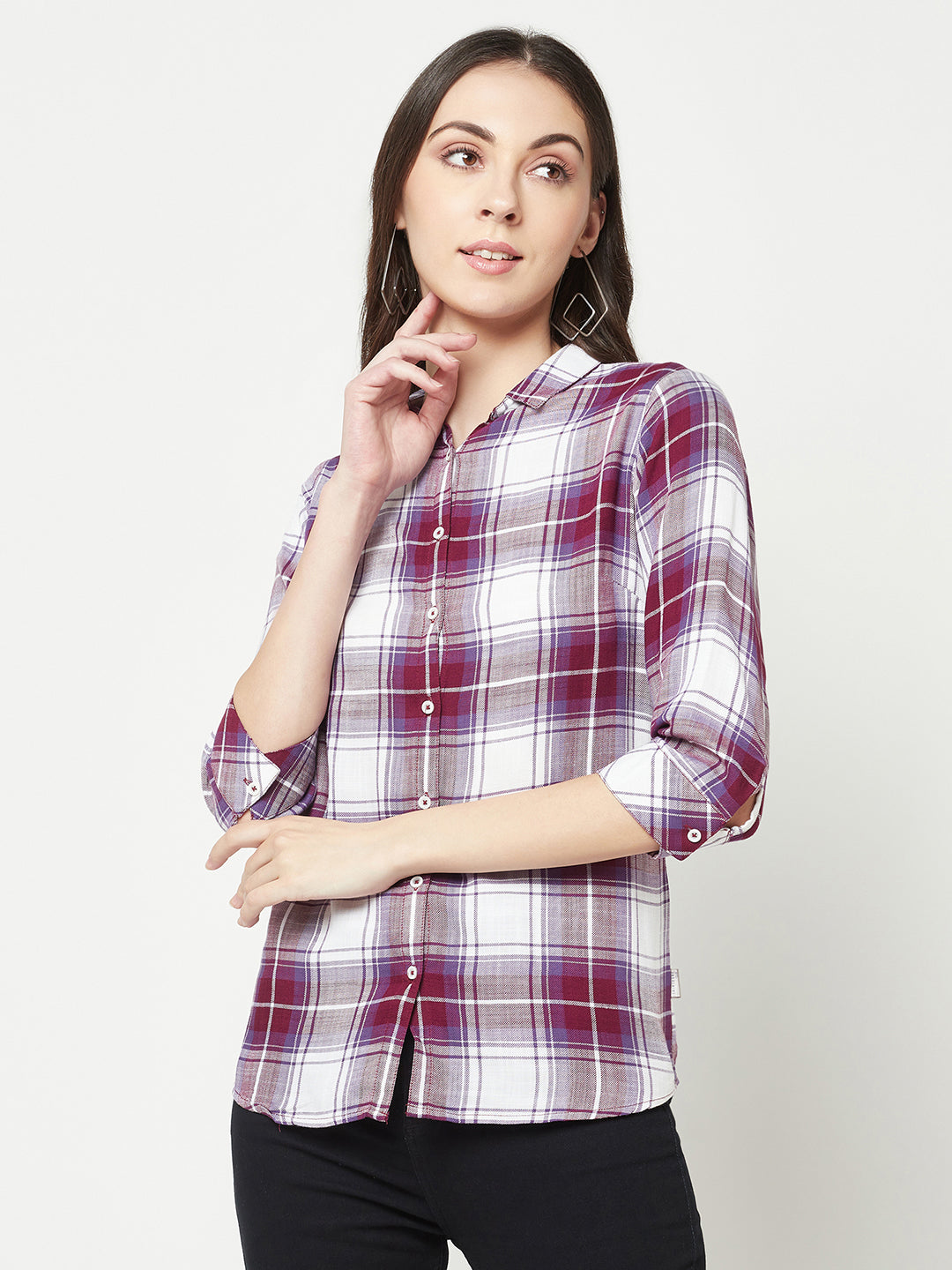 Purple Checked Causal Shirt