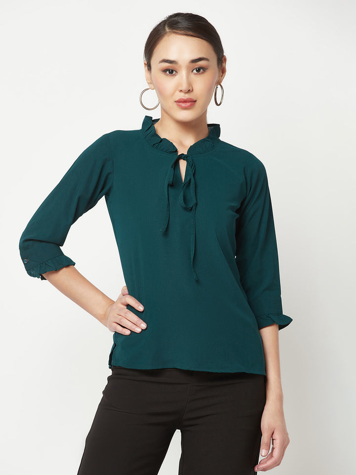 Green Tie-Up Neck Top