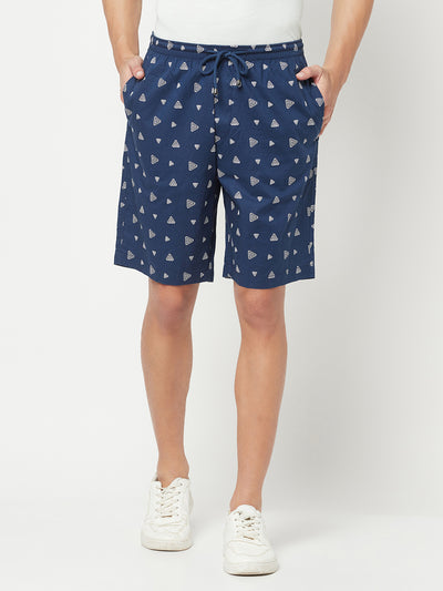 Navy Blue Geometric Print Lounge Shorts