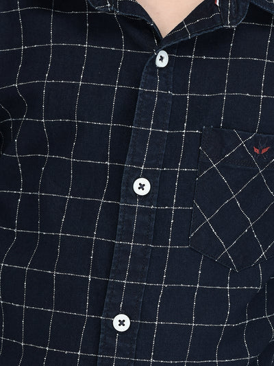 Navy Blue Checked Shirt