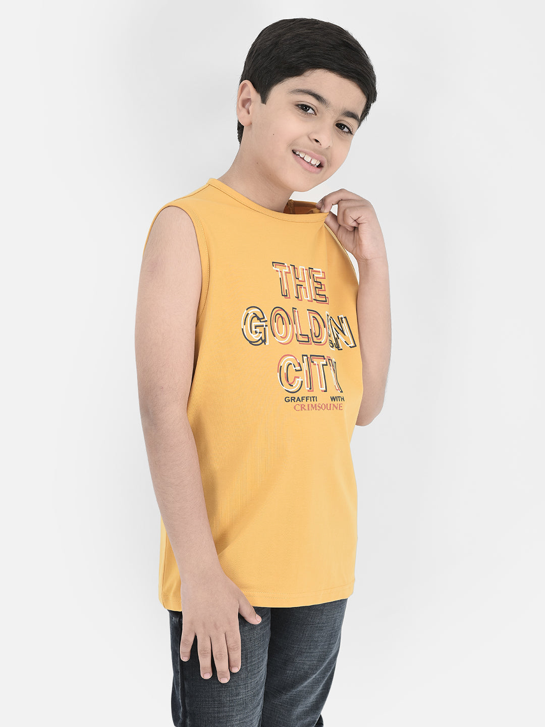  Mustard Printed Sleeveless T-shirt