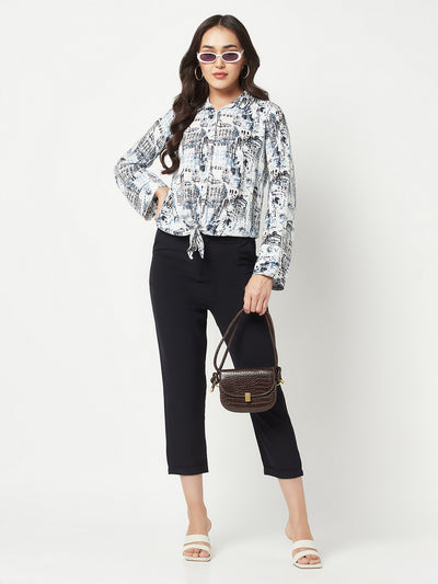White Printed Shirt with Knot detail