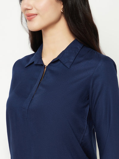  Navy Blue Top With Shirt Collar