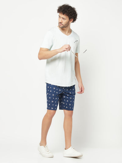 Navy Blue Geometric Print Lounge Shorts