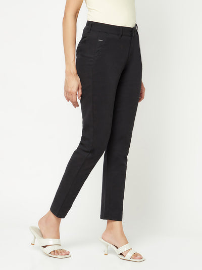  Black Slim Cotton Trousers