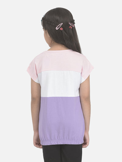 Purple Colourblocked Cotton T-shirt