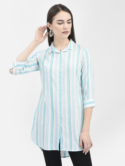 Vertical Striped Turquoise Longline Shirt