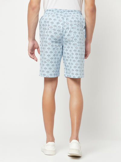 Blue Umbrella Print Lounge Shorts