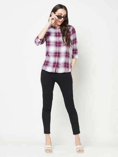  Purple Checked Causal Shirt