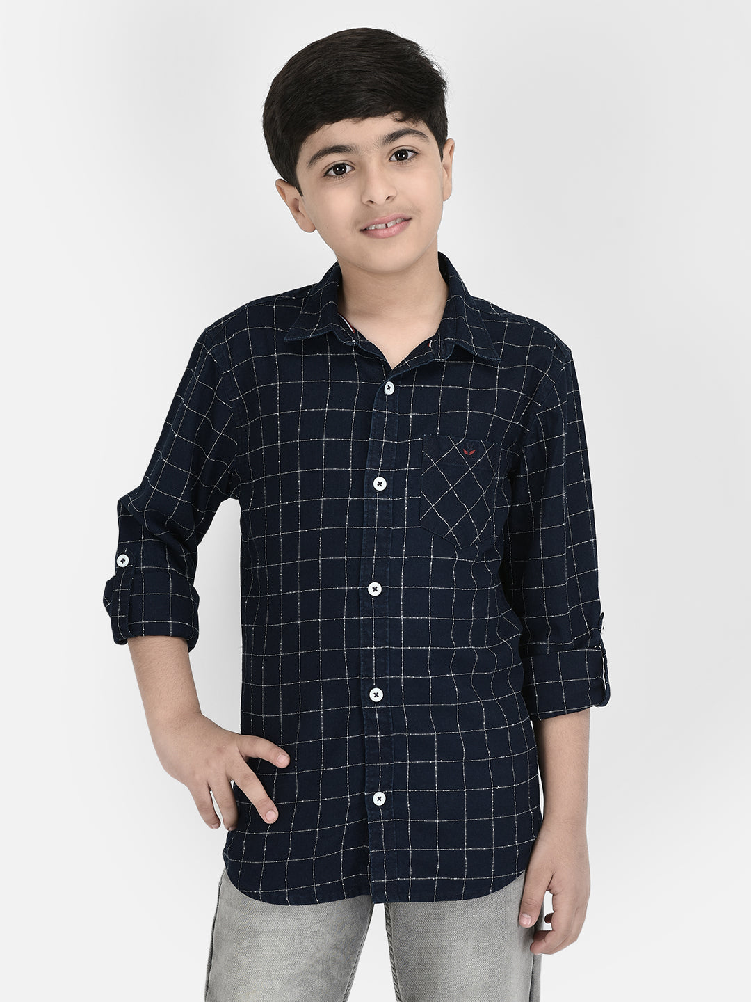 Navy Blue Checked Shirt