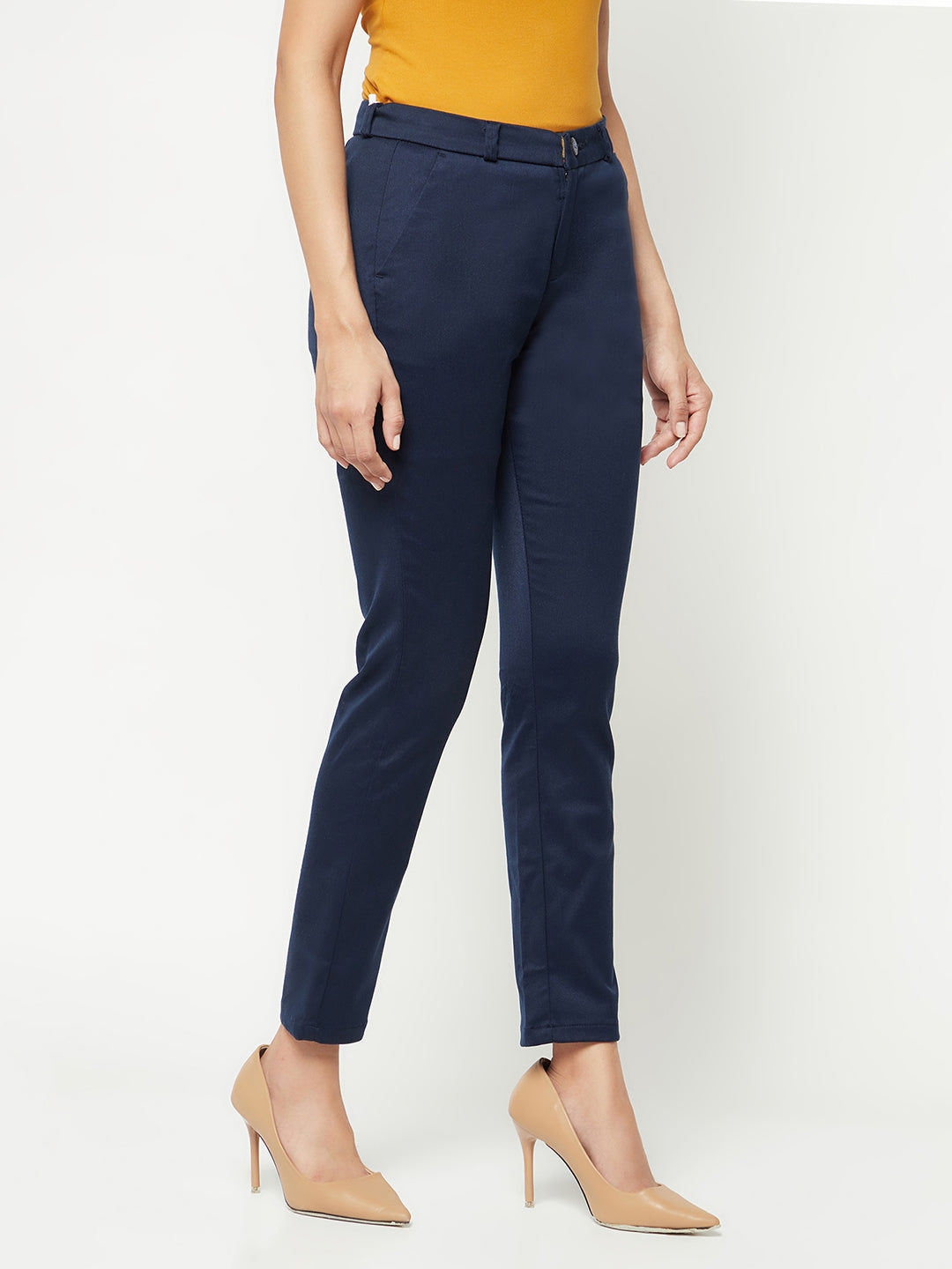  Navy Blue Slim Cotton Trousers