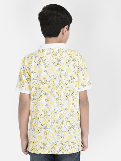  Yellow Floral Polo Neck T-shirt