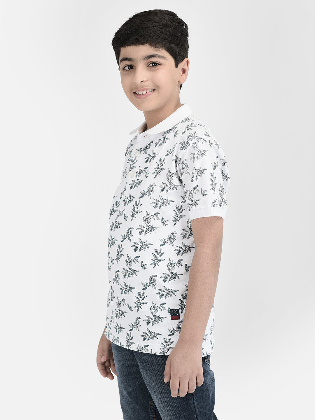  White Polo Neck Floral T-shirt