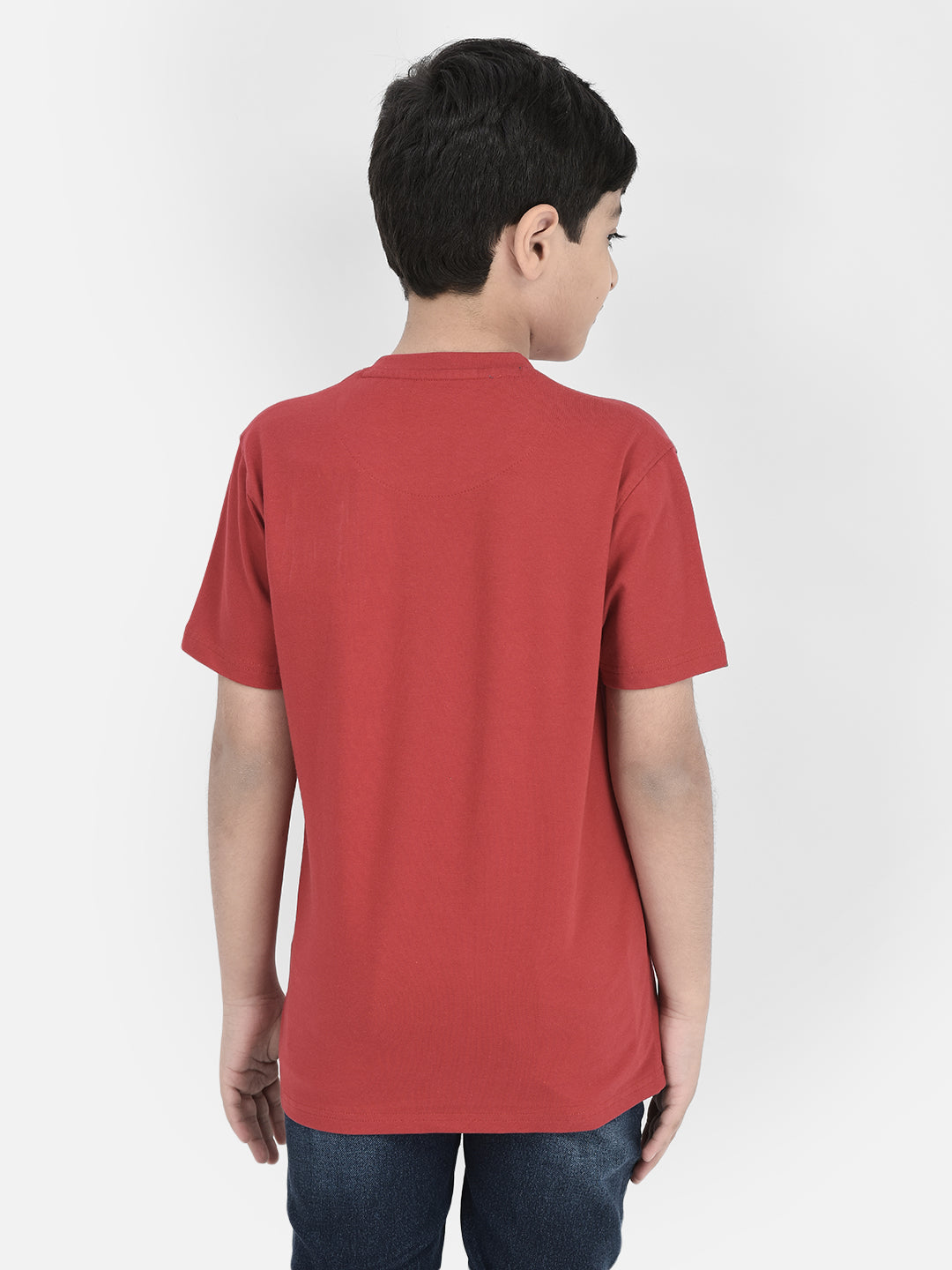  Red Printed Round Neck T-shirt