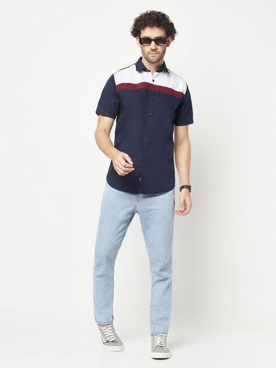 Navy Blue Colourblocked Shirt