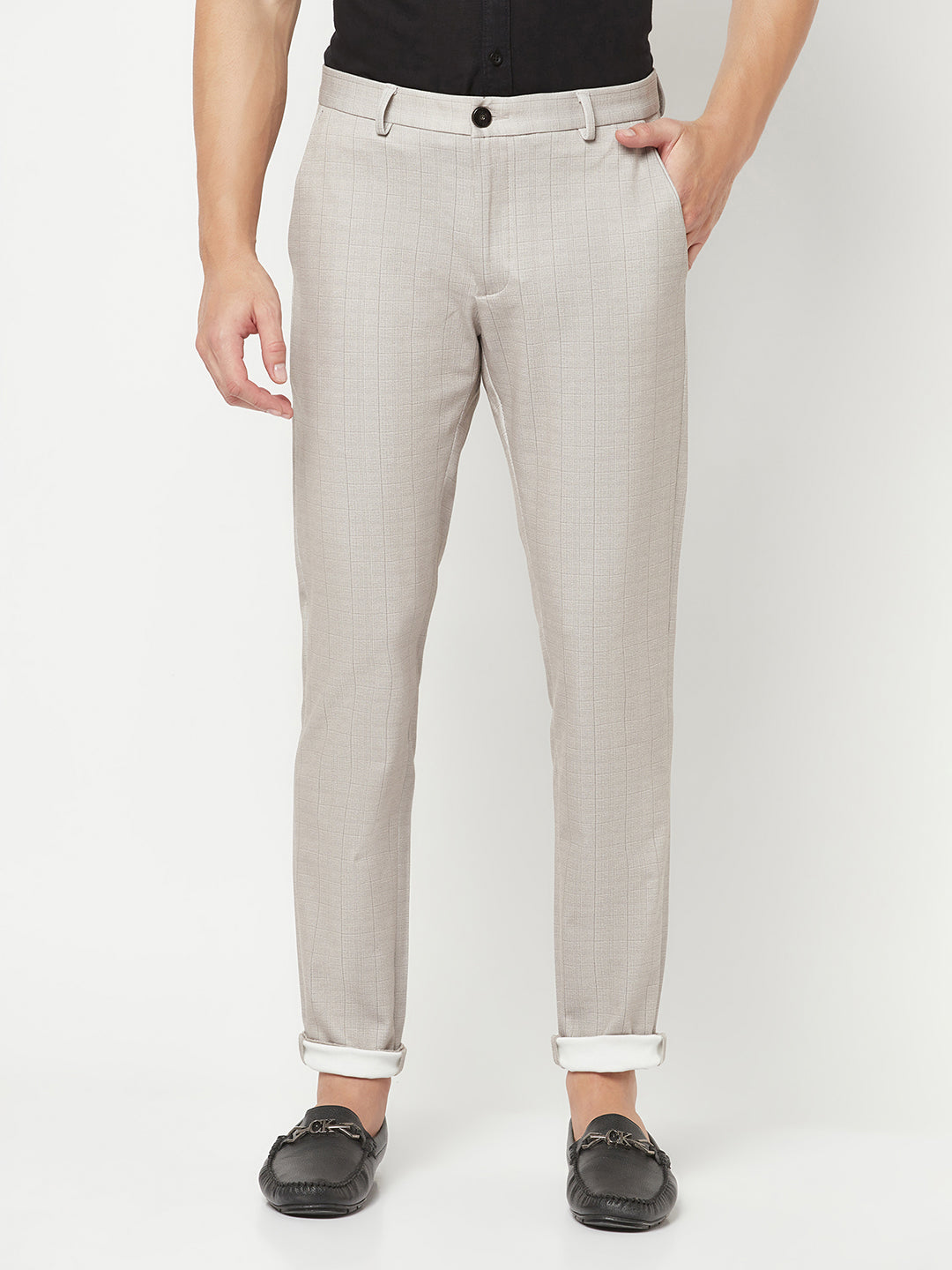 Grey Printed Formal Trousers