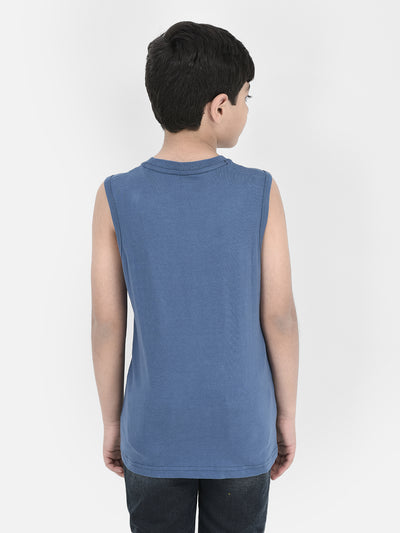  Blue Sleeveless Cotton T-shirt