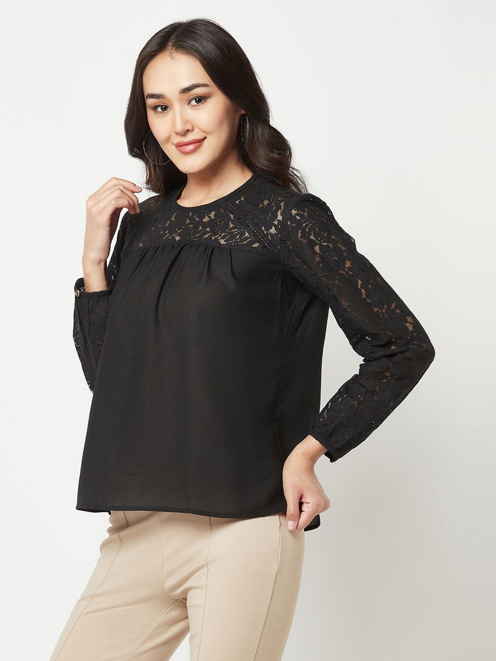  Black Floral Self Design Top