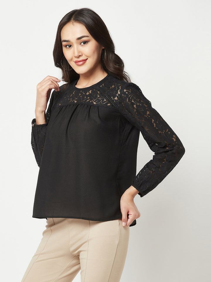  Black Floral Self Design Top