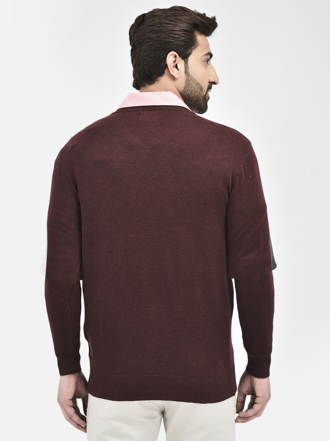 Wine V-Neck Sweaters.