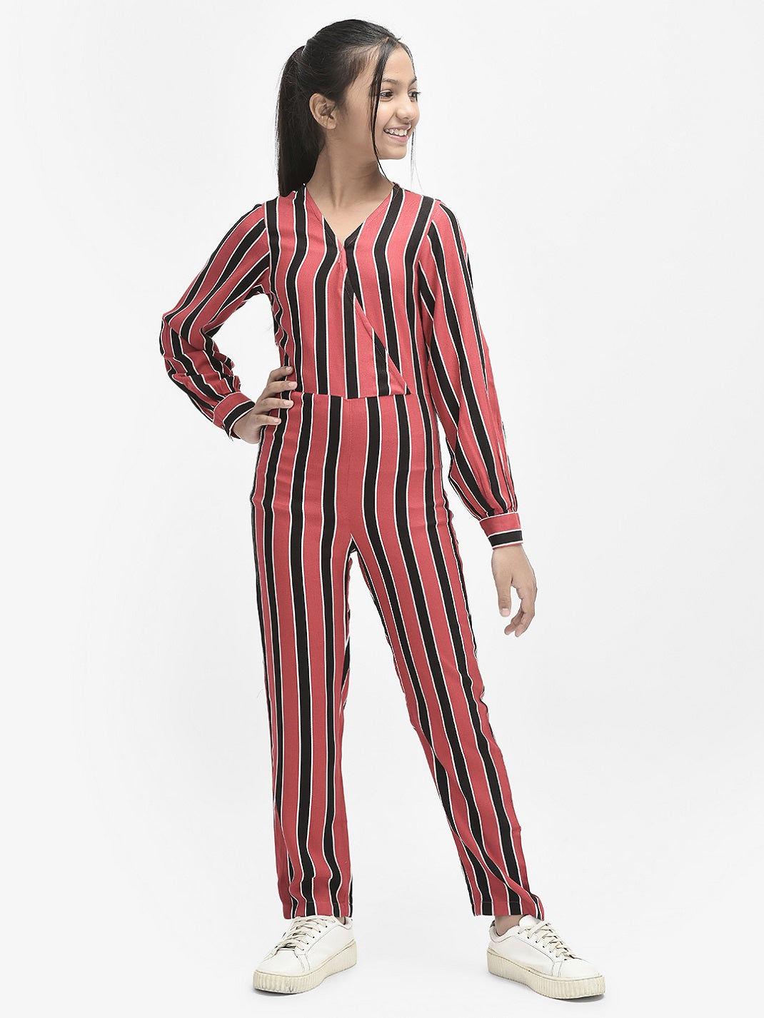  Pink Striped V-Neck Jumpsuit