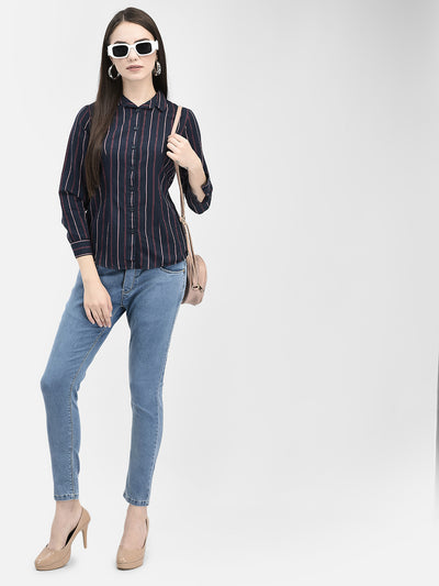 Vertical Striped Navy Blue Shirt