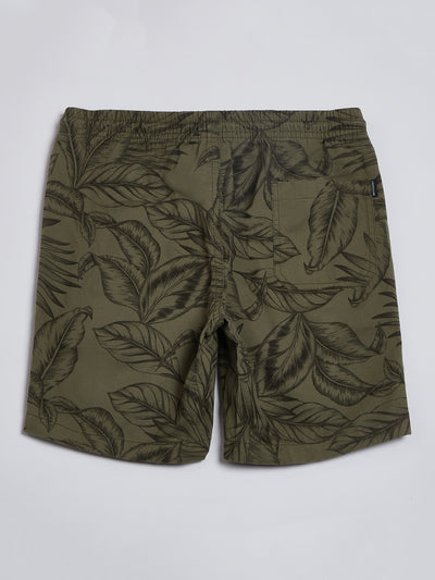 Olive Floral Printed Shorts